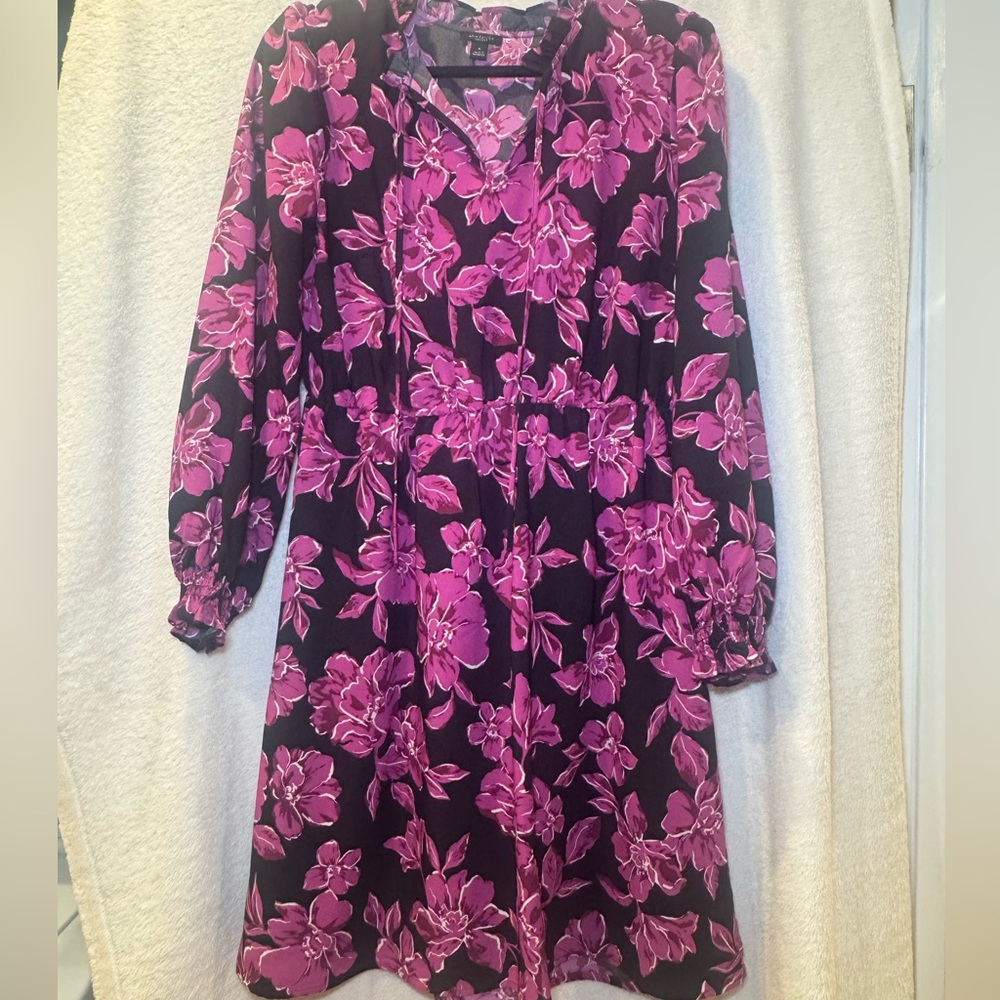 Ann Taylor Factory Pink and Purple Floral Long Sleeve Dress